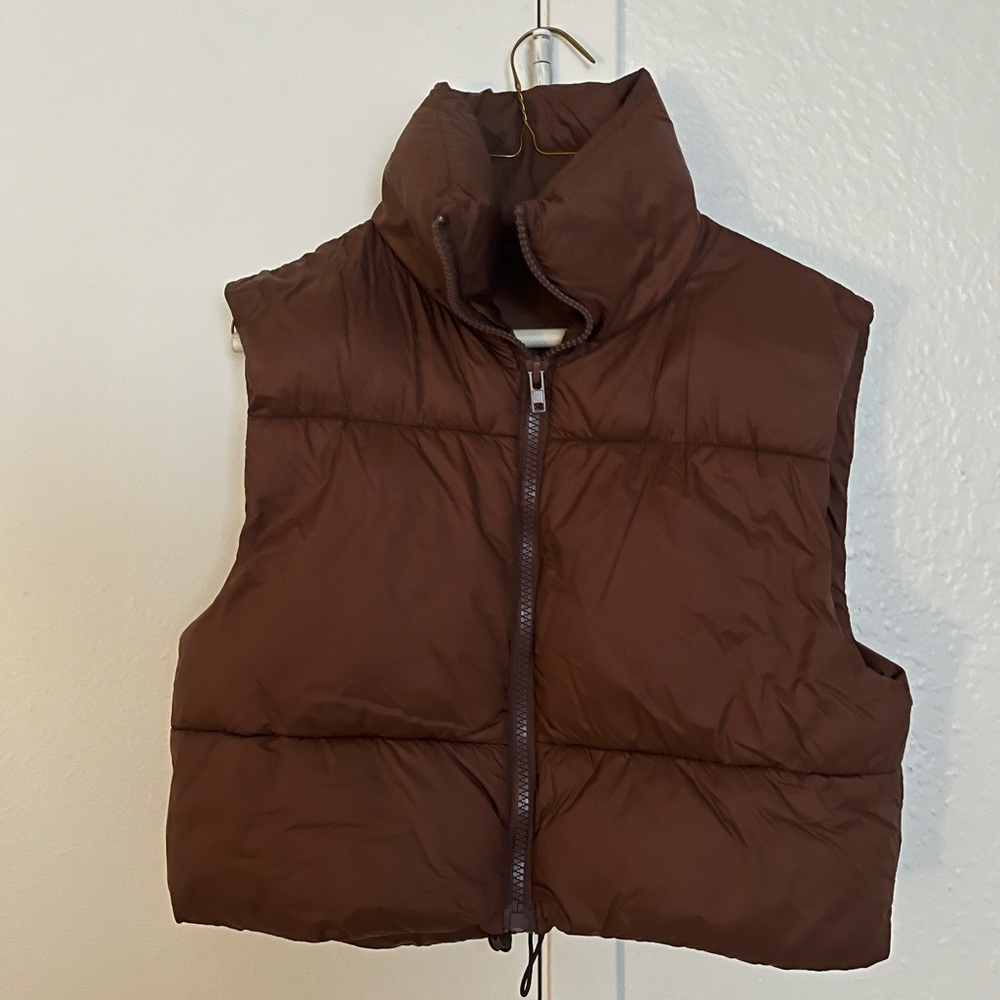 Brown Crop Puffer Vest